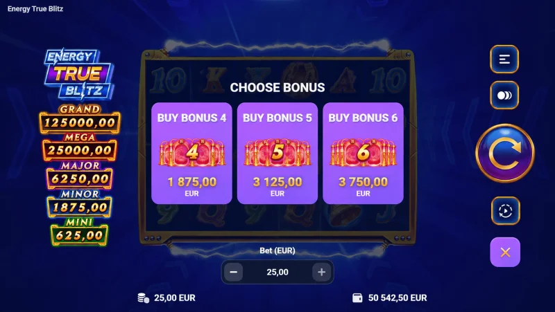 Energy True Blitz - menu d'achat de bonus